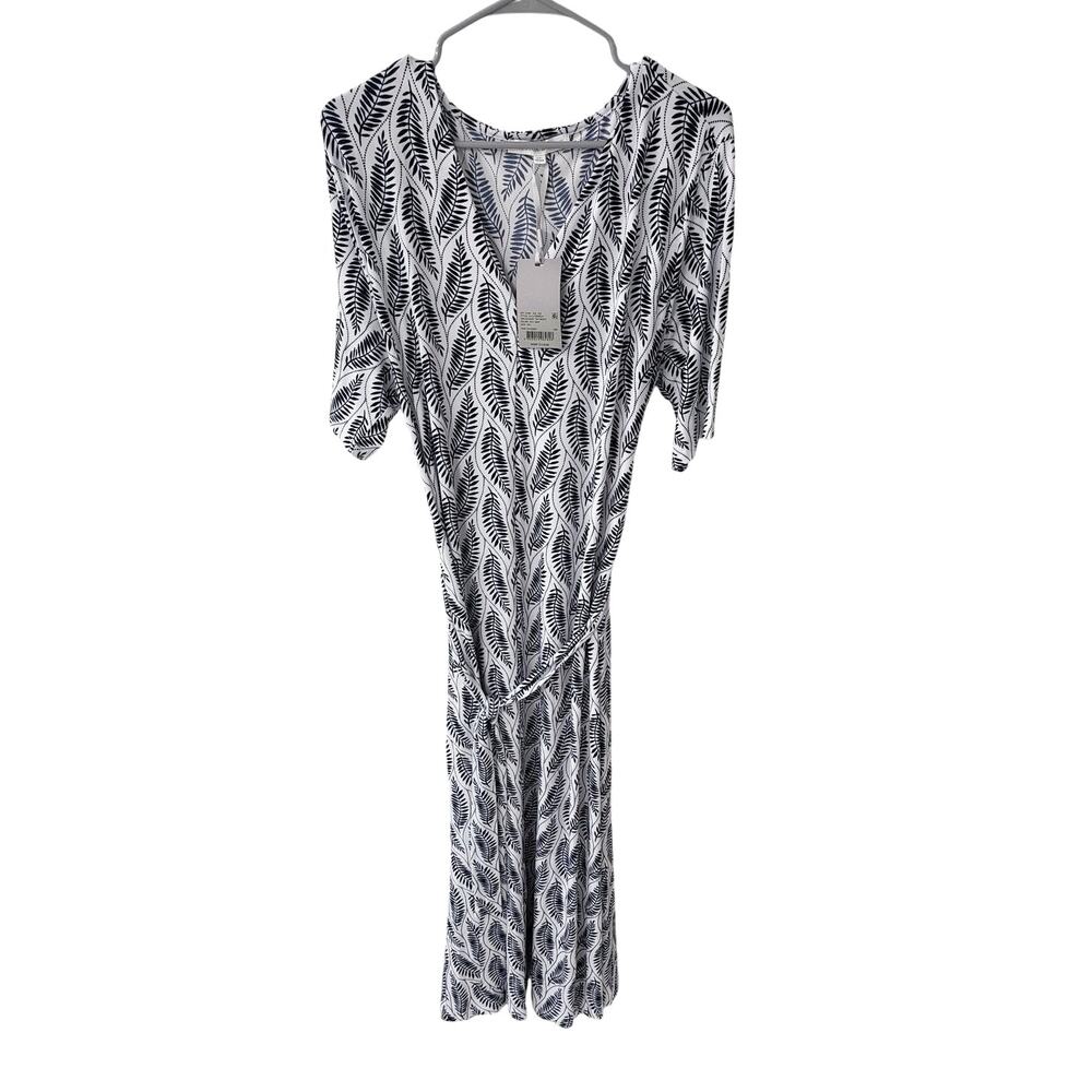 Preston & York Sydney Front Tie Jersey Short Sleeve V Neck Dress/Navy Leaf - XXL